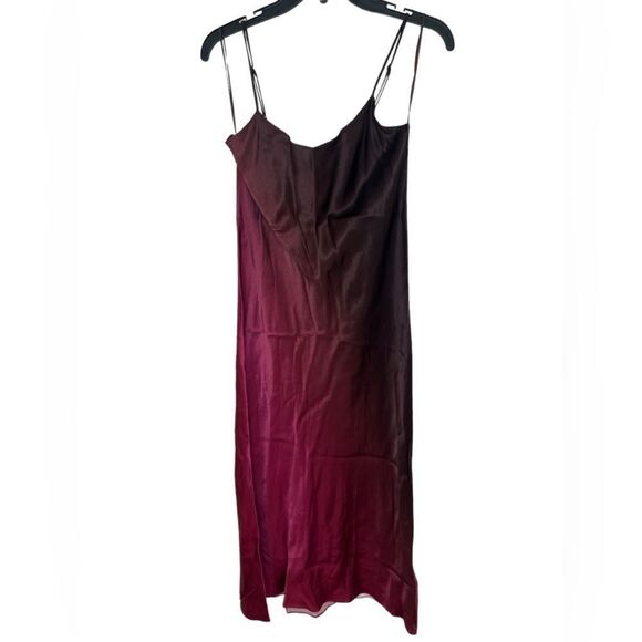 Vince Beet/Brown Spaghetti Strap Ombré Satin Slip Midi Dress Size Small - Picture 2 of 16